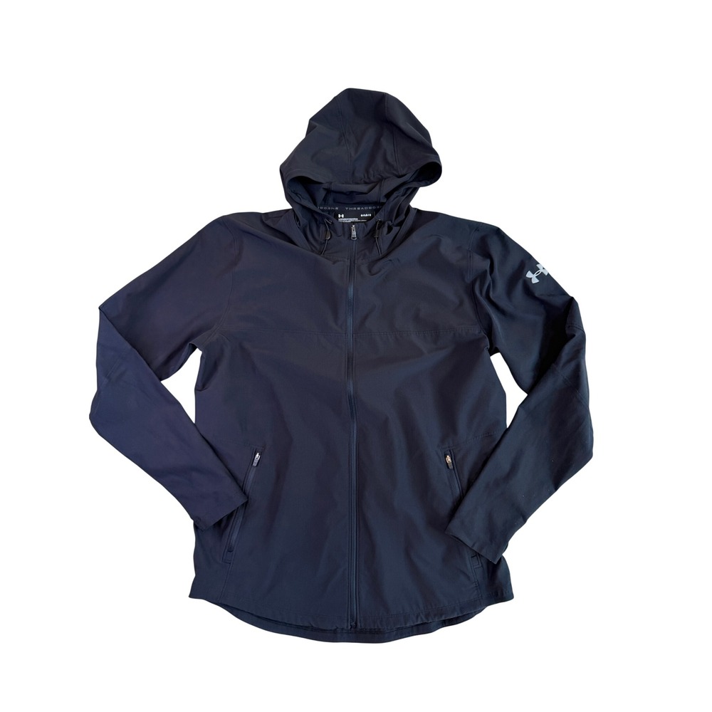 Under Armour Threadborne Mens Black Full Zip Hooded Windbreaker Jacket Large